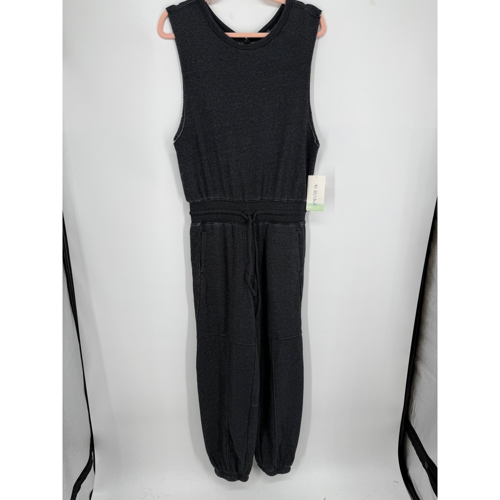 AS Revival Jumpsuit Women S Black Sleeveless Fleece Jogger Athleisure Acid Wash